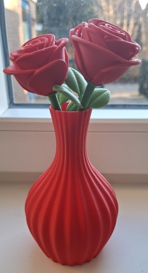Rode vaas inclusief 2 roosjes