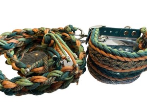 Halsband met lijn in groen en oranje